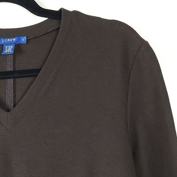 J. Crew Brown V-neck Ponte Knit Long Sleeve Dress Size 8 - Picture 3 of 11
